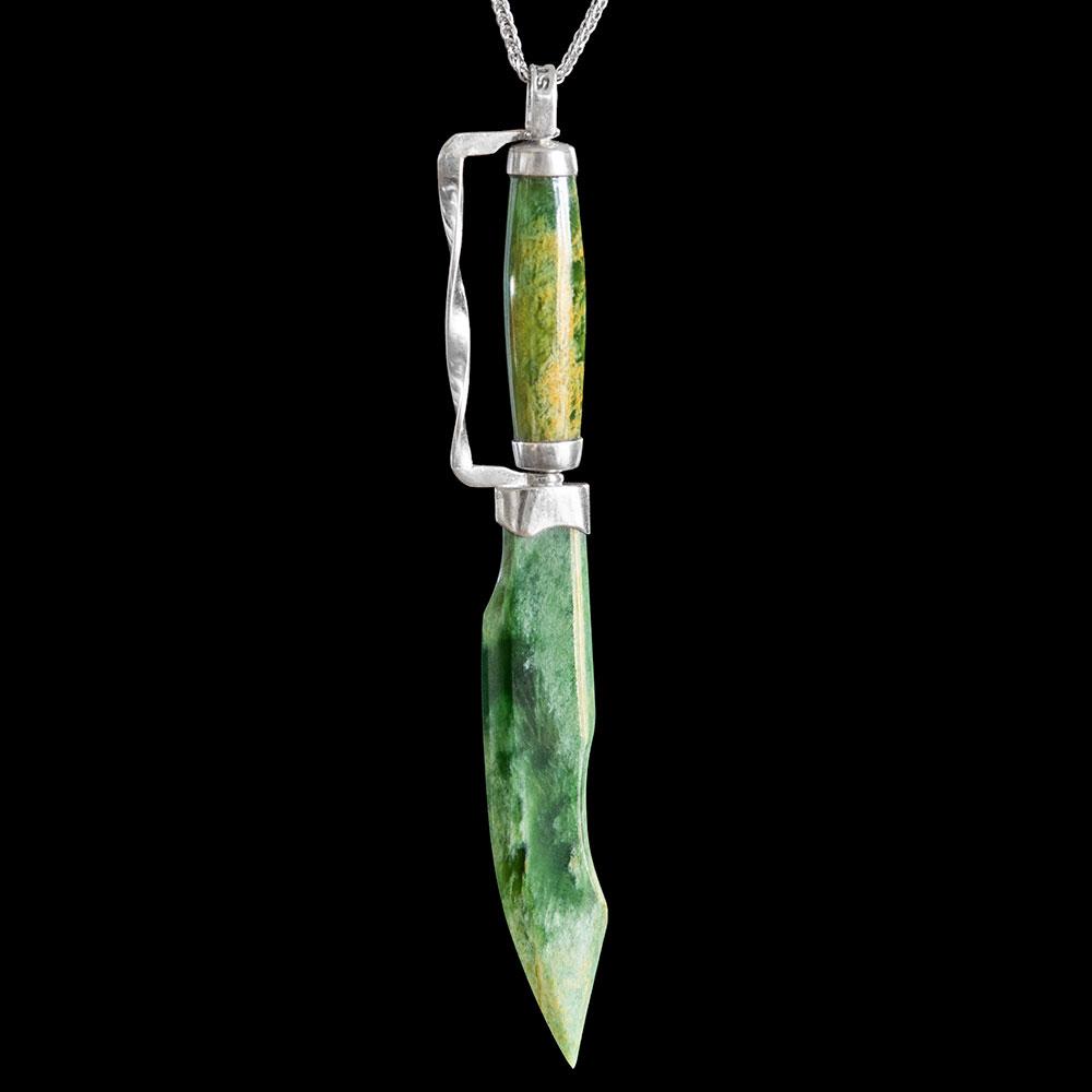 Flower Jade and Silver Knife Pendant by John Mayo