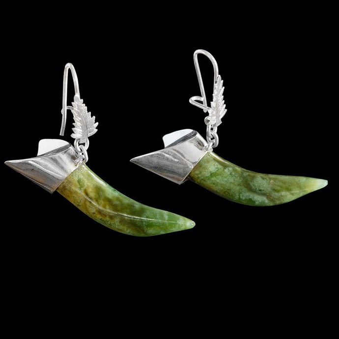 Large Flower Jade Shark Tooth Earrings by John Mayo