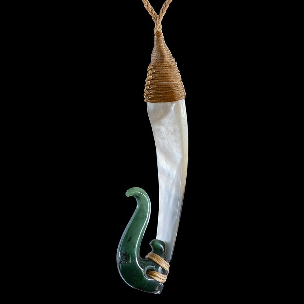 Huge Flower Jade and Pearl Shell Pa Kahawai (trolling lure) by Alex Sands