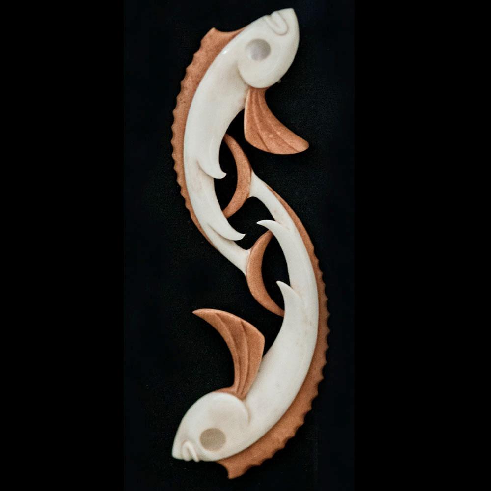 Framed Carved Bone Fish by Kerry Thompson